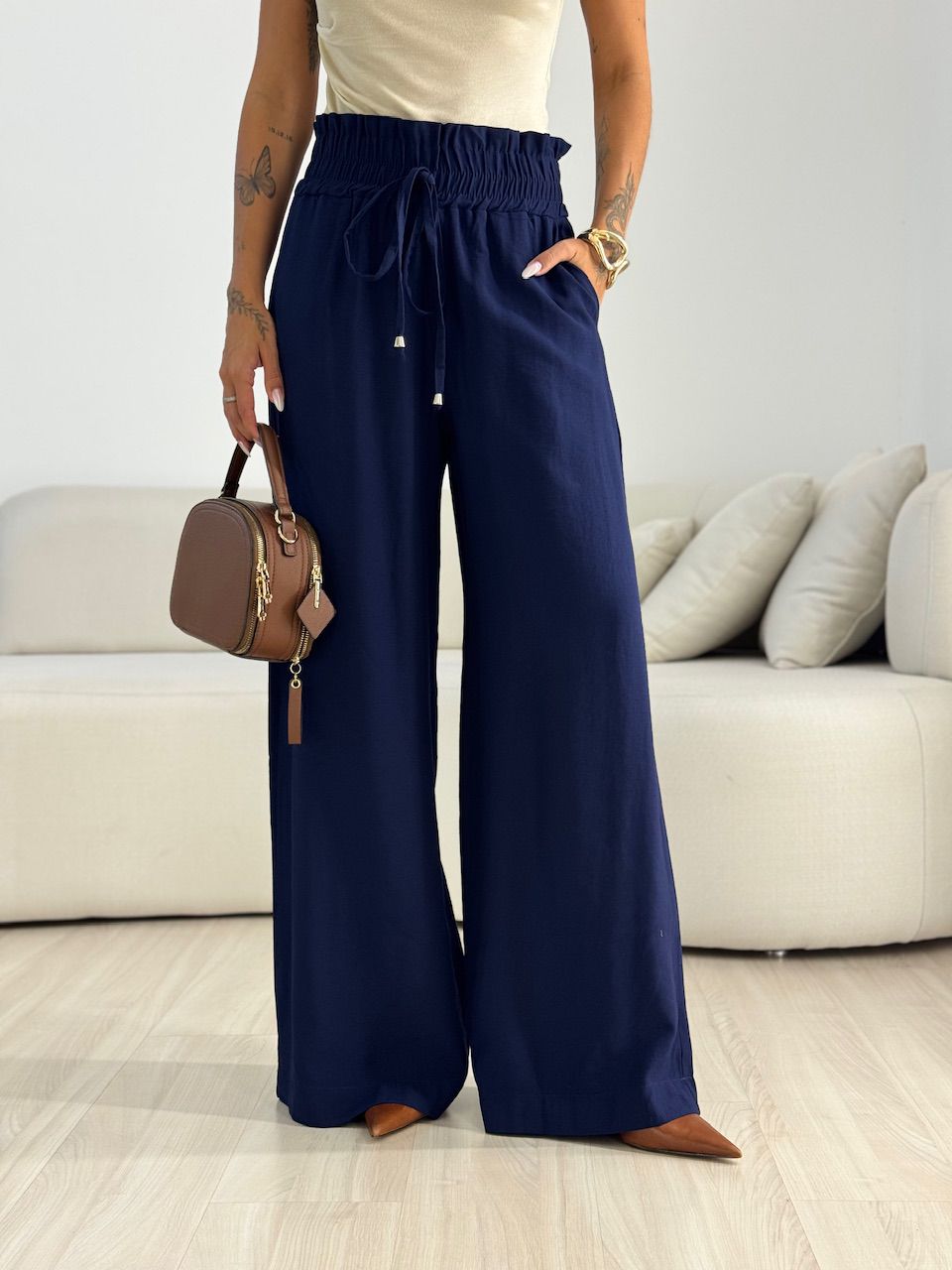 CALÇA MEL LASTEX MARINHO - 0070240055 - CAROLLA FERRARO