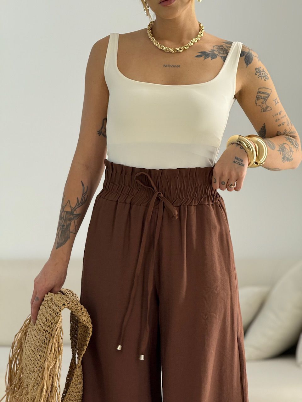 CALÇA MEL LASTEX MARROM