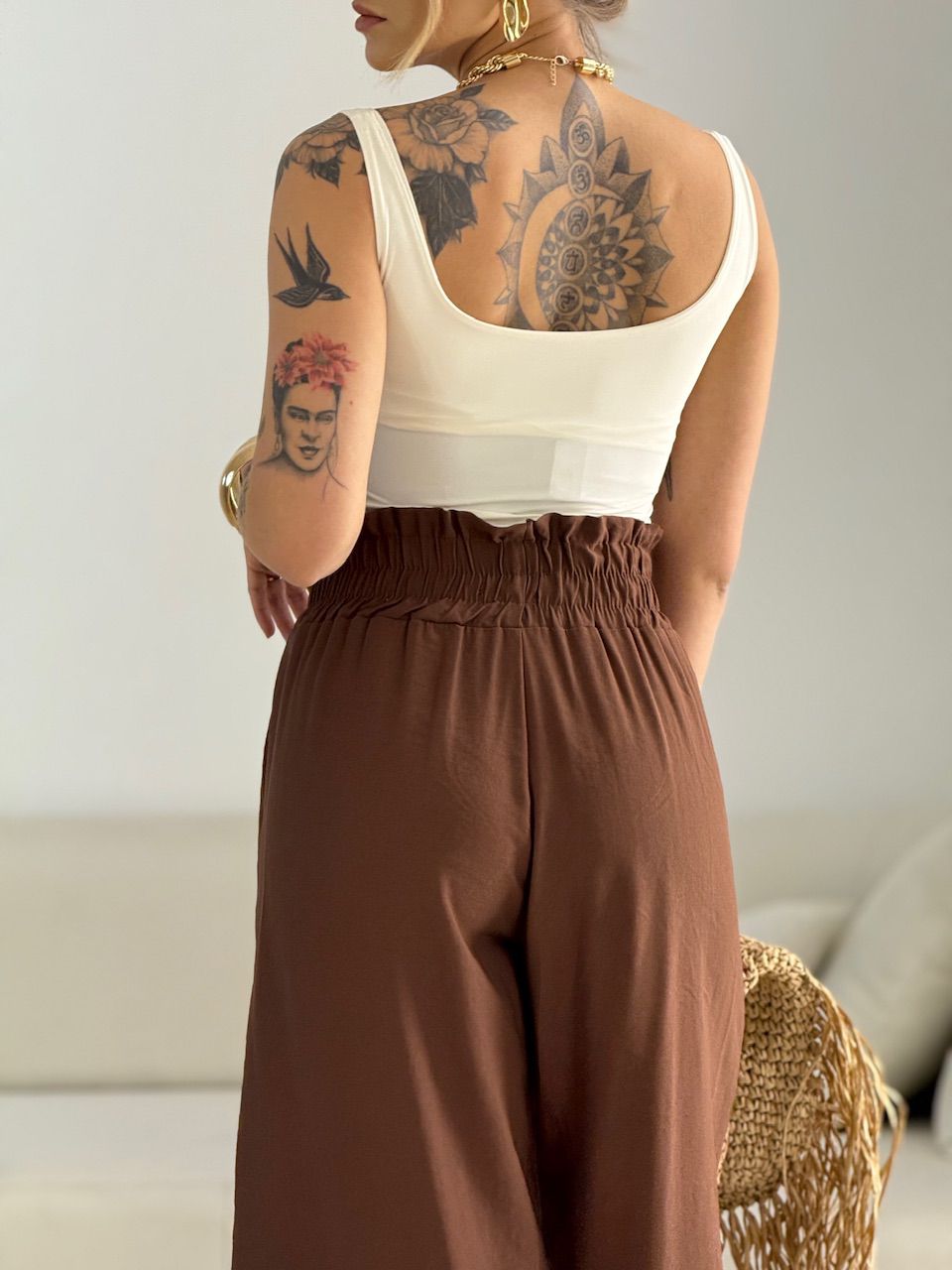 CALÇA MEL LASTEX MARROM