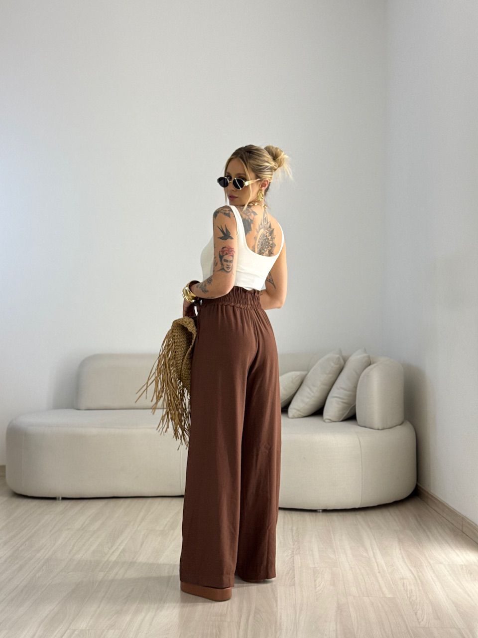 CALÇA MEL LASTEX MARROM
