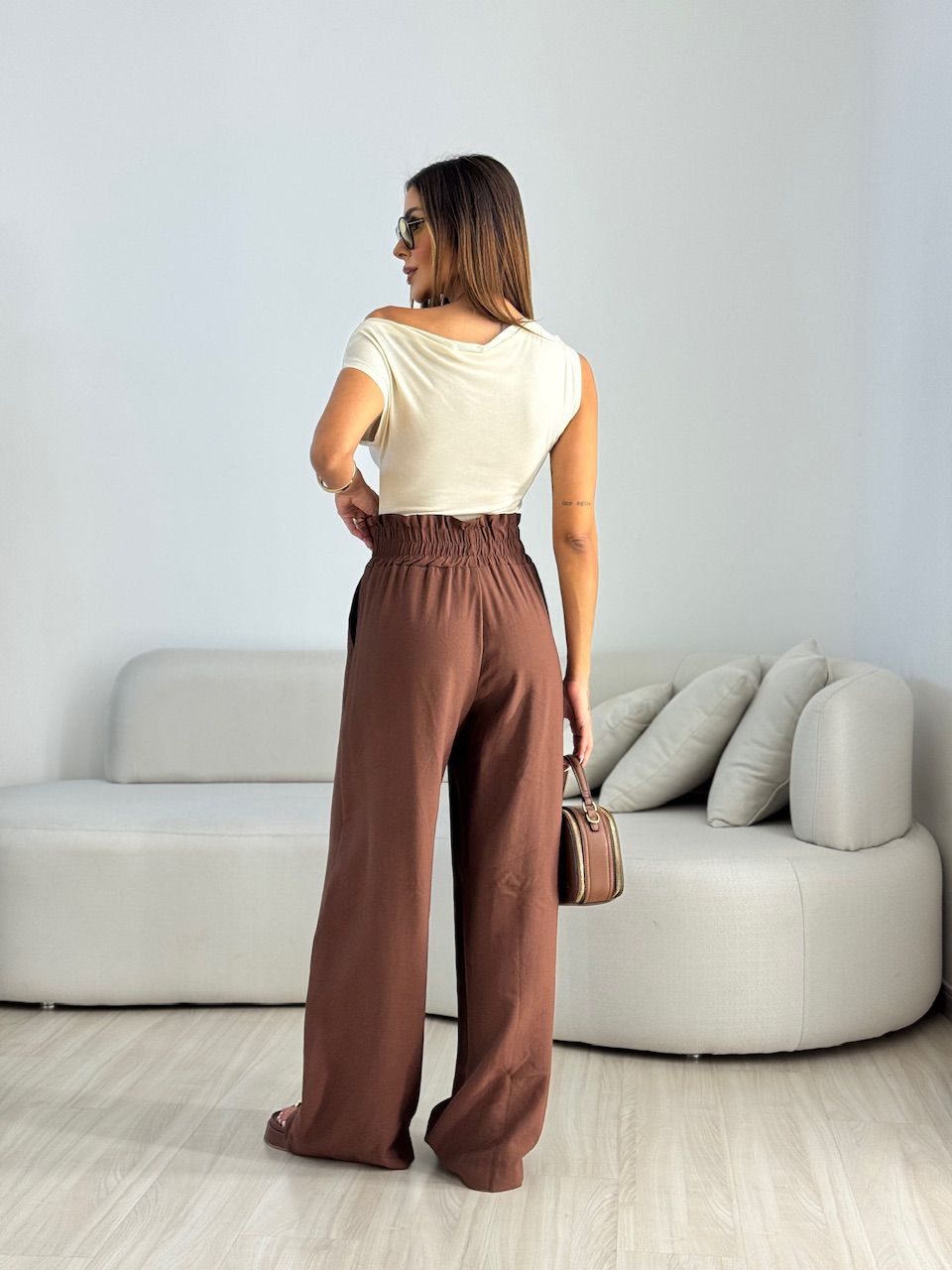 CALÇA MEL LASTEX MARROM