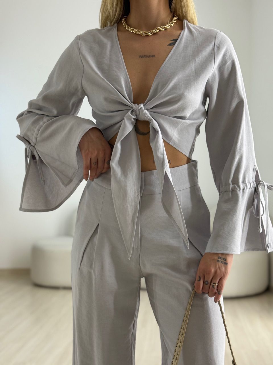 CONJUNTO MADONNA AMARRAÇÃO CINZA
