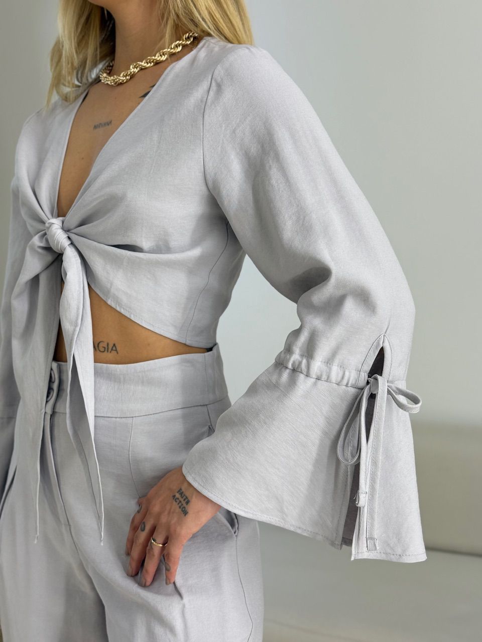 CONJUNTO MADONNA AMARRAÇÃO CINZA