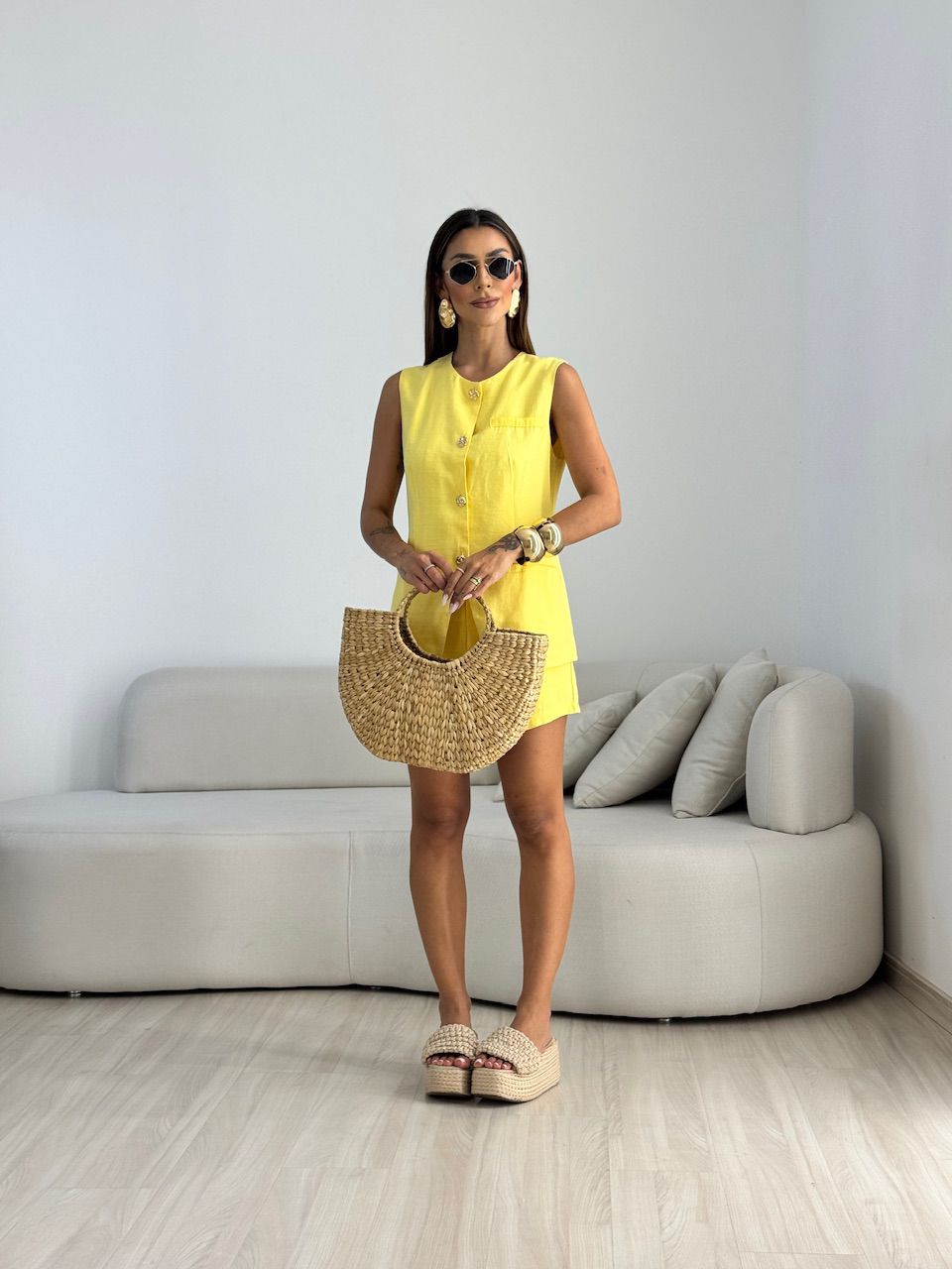 CONJUNTO NANY COLETE SHORT AMARELO