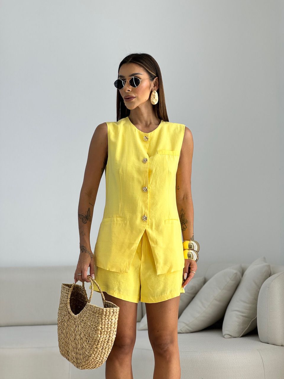 CONJUNTO NANY COLETE SHORT AMARELO