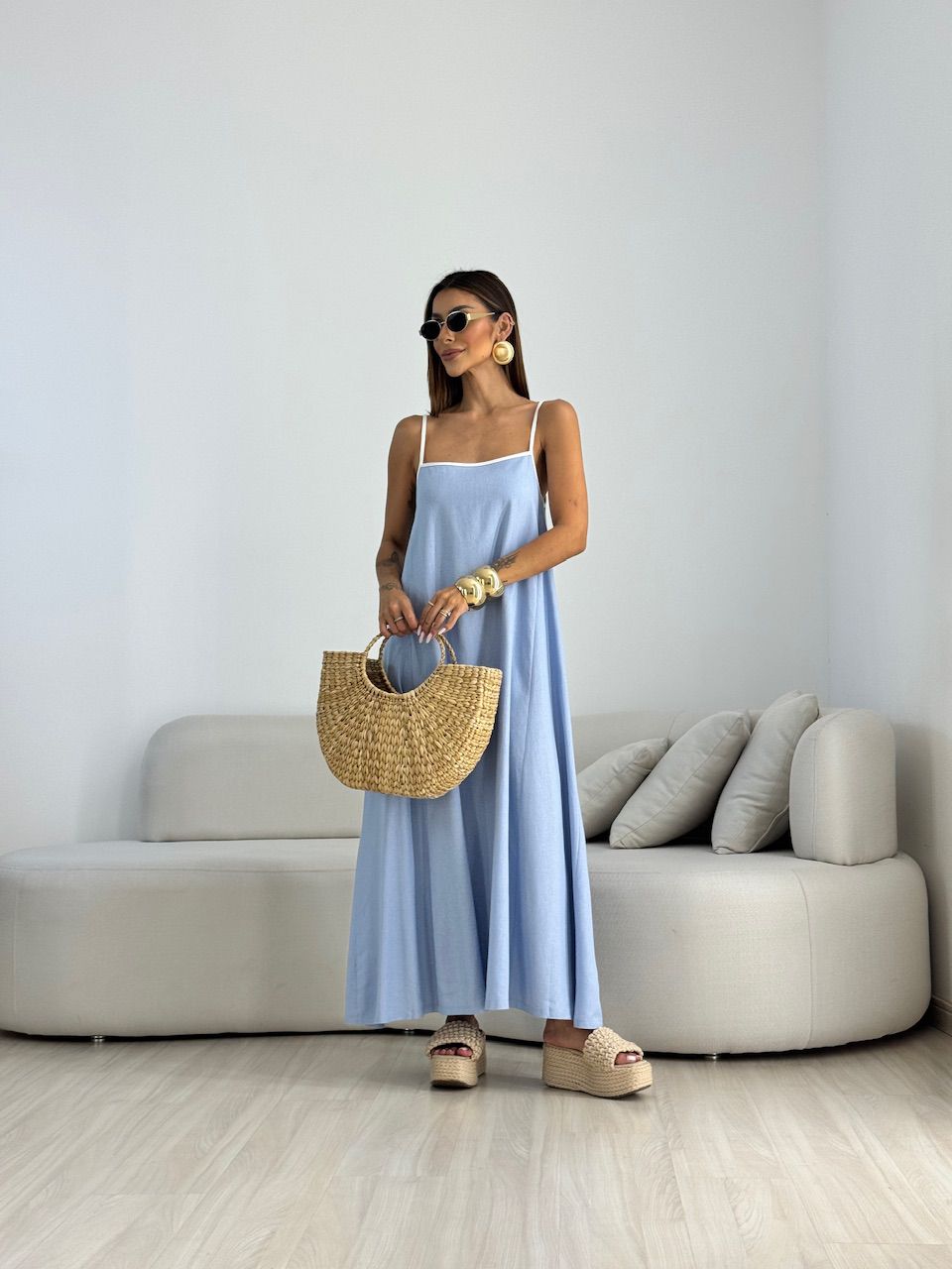 VESTIDO DIANA VIÉS AZUL - 0070140109 - CAROLLA FERRARO