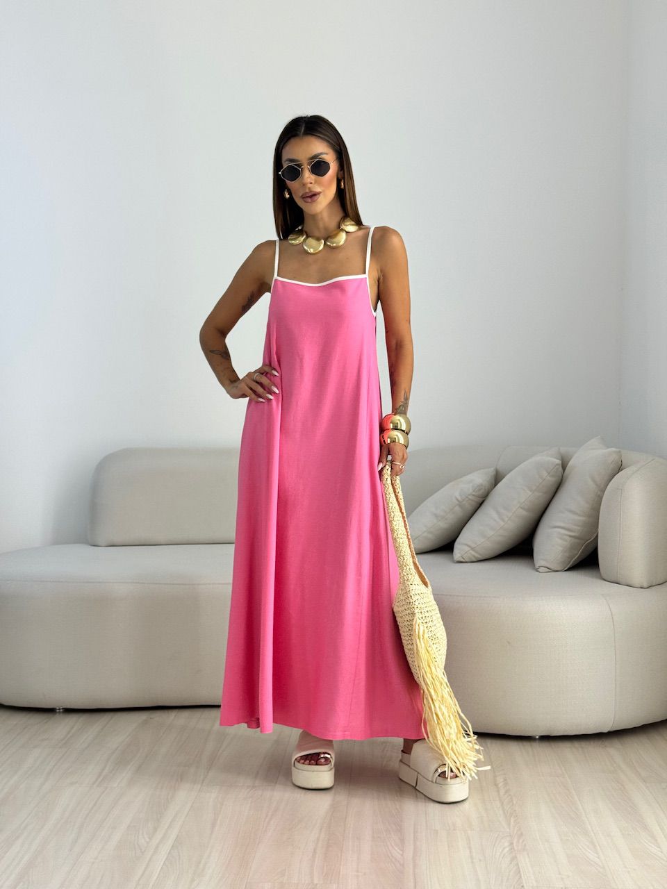 VESTIDO DIANA VIÉS PINK - 0070140291 - CAROLLA FERRARO