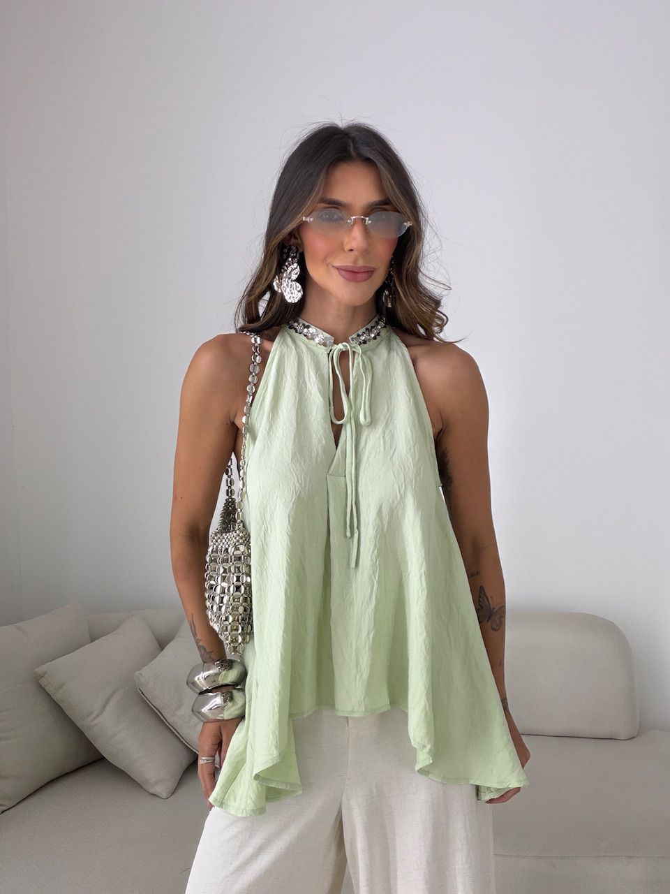 BLUSA ALICE APLICAÇÕES VERDE - 0081870014 - CAROLLA FERRARO