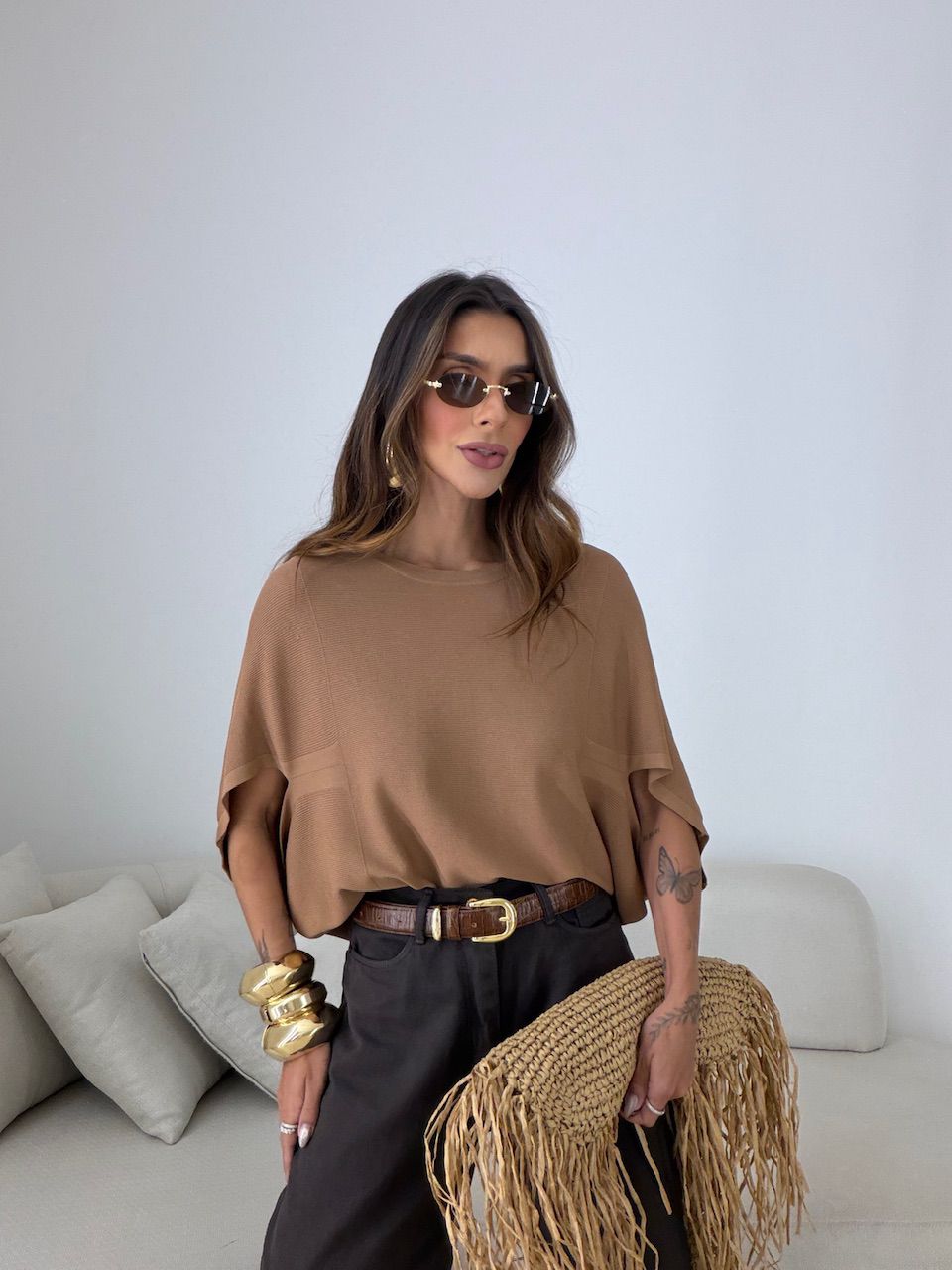 BLUSA GIANA MANGA MORCEGO CAPUCCINO 