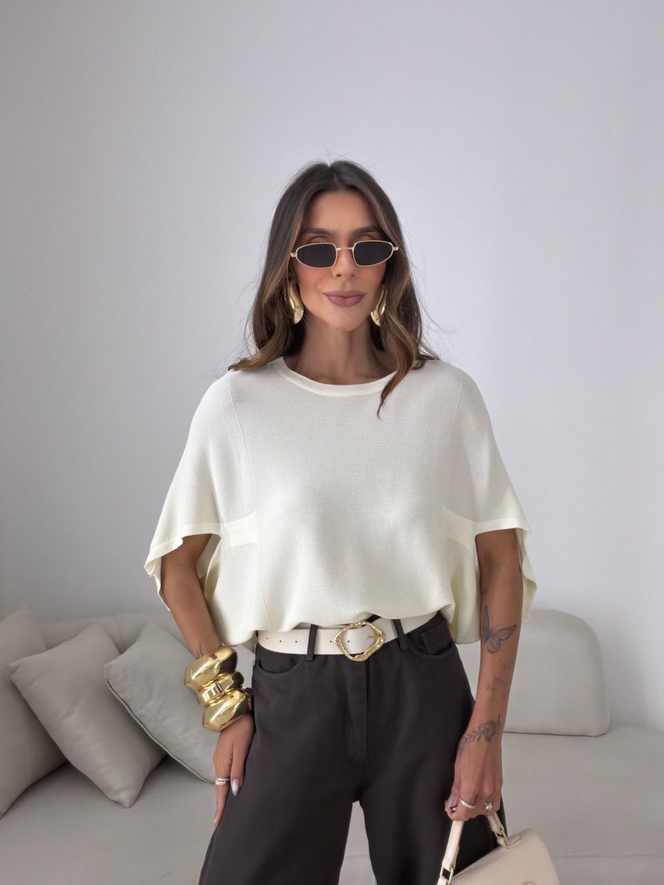 BLUSA GIANA MANGA MORCEGO CREME - 0081800087 - CAROLLA FERRARO
