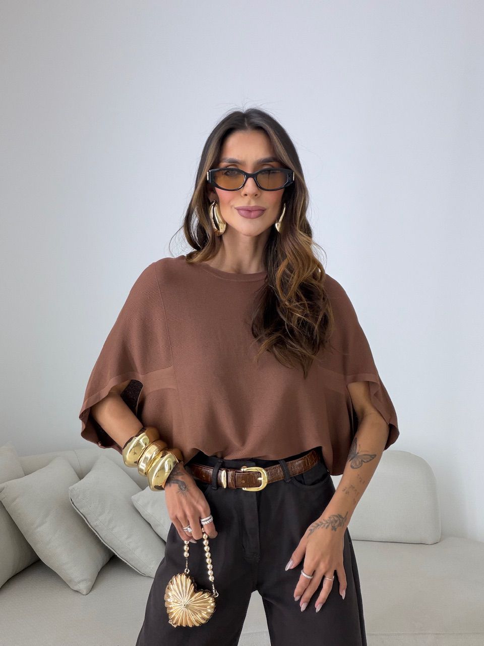 BLUSA GIANA MANGA MORCEGO MARROM - 0081800054 - CAROLLA FERRARO