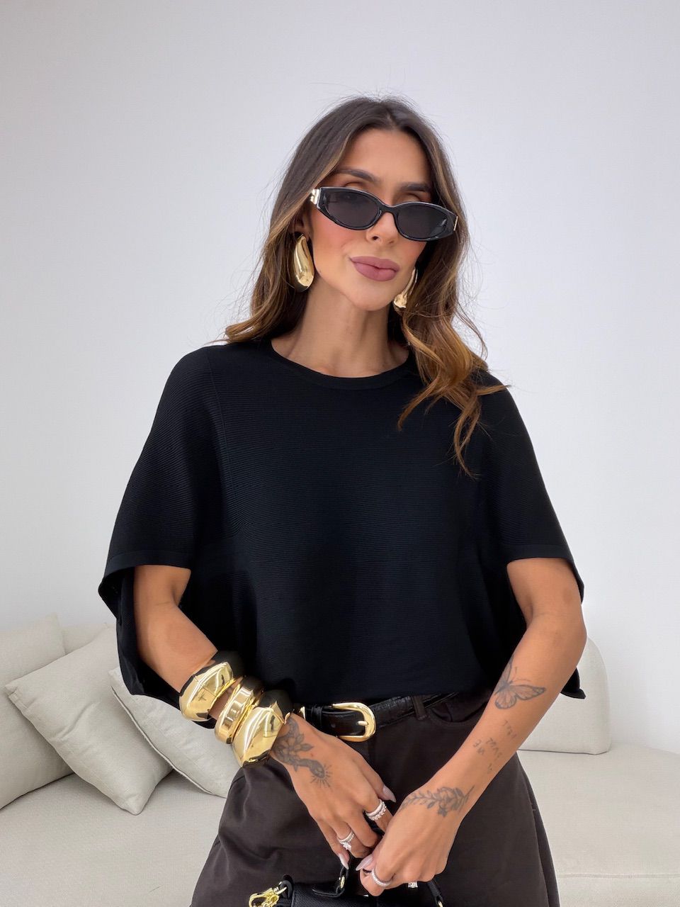 BLUSA GIANA MANGA MORCEGO PRETA - 0081800033 - CAROLLA FERRARO