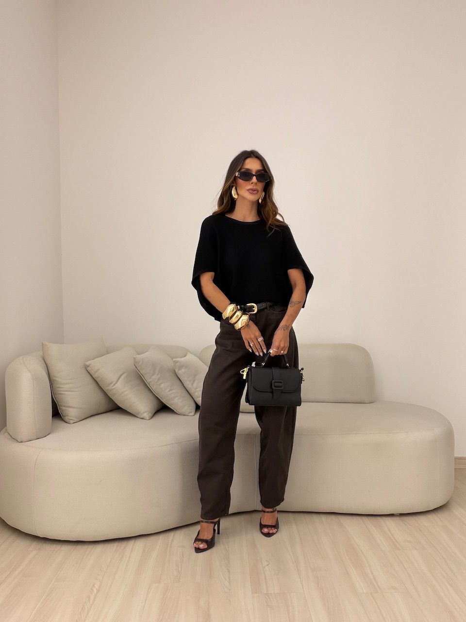 BLUSA GIANA MANGA MORCEGO PRETA