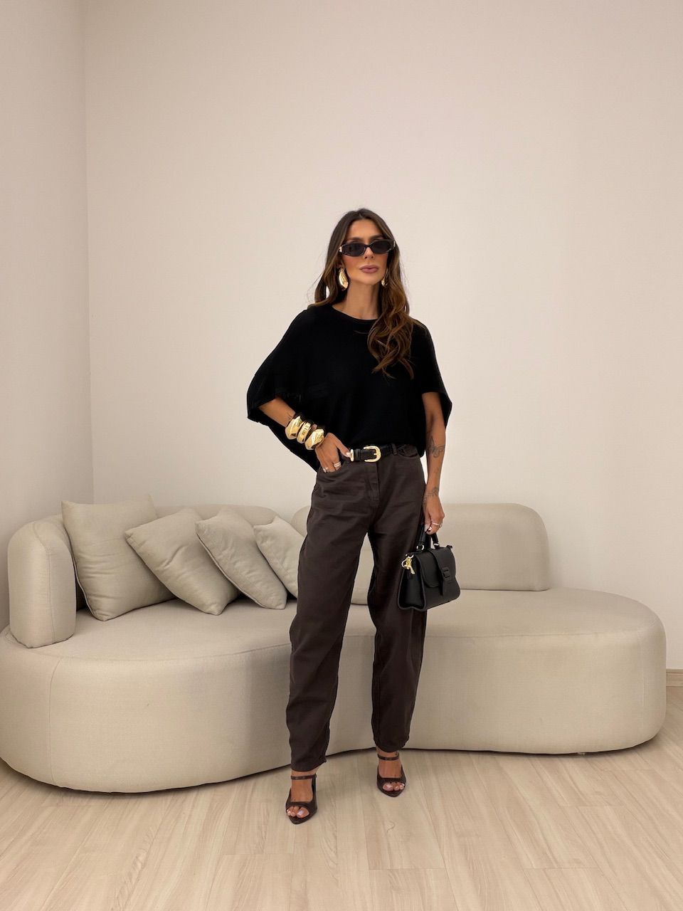 BLUSA GIANA MANGA MORCEGO PRETA