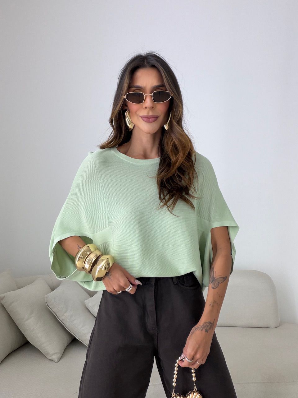 BLUSA GIANA MANGA MORCEGO VERDE - 0081800014 - CAROLLA FERRARO