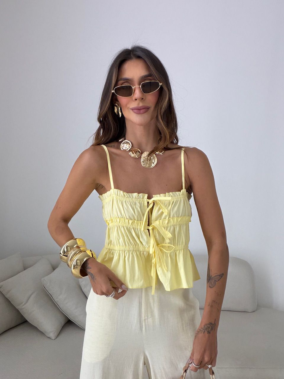 BLUSA KÁTIA ALCINHA AMARELA - 0081840112 - CAROLLA FERRARO