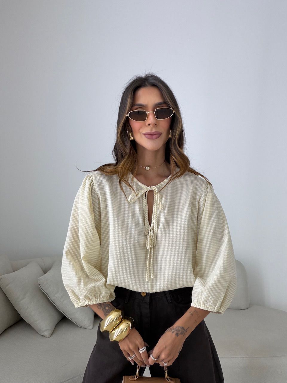 BLUSA NATÁLIA MANGA 3/4 AMARELA