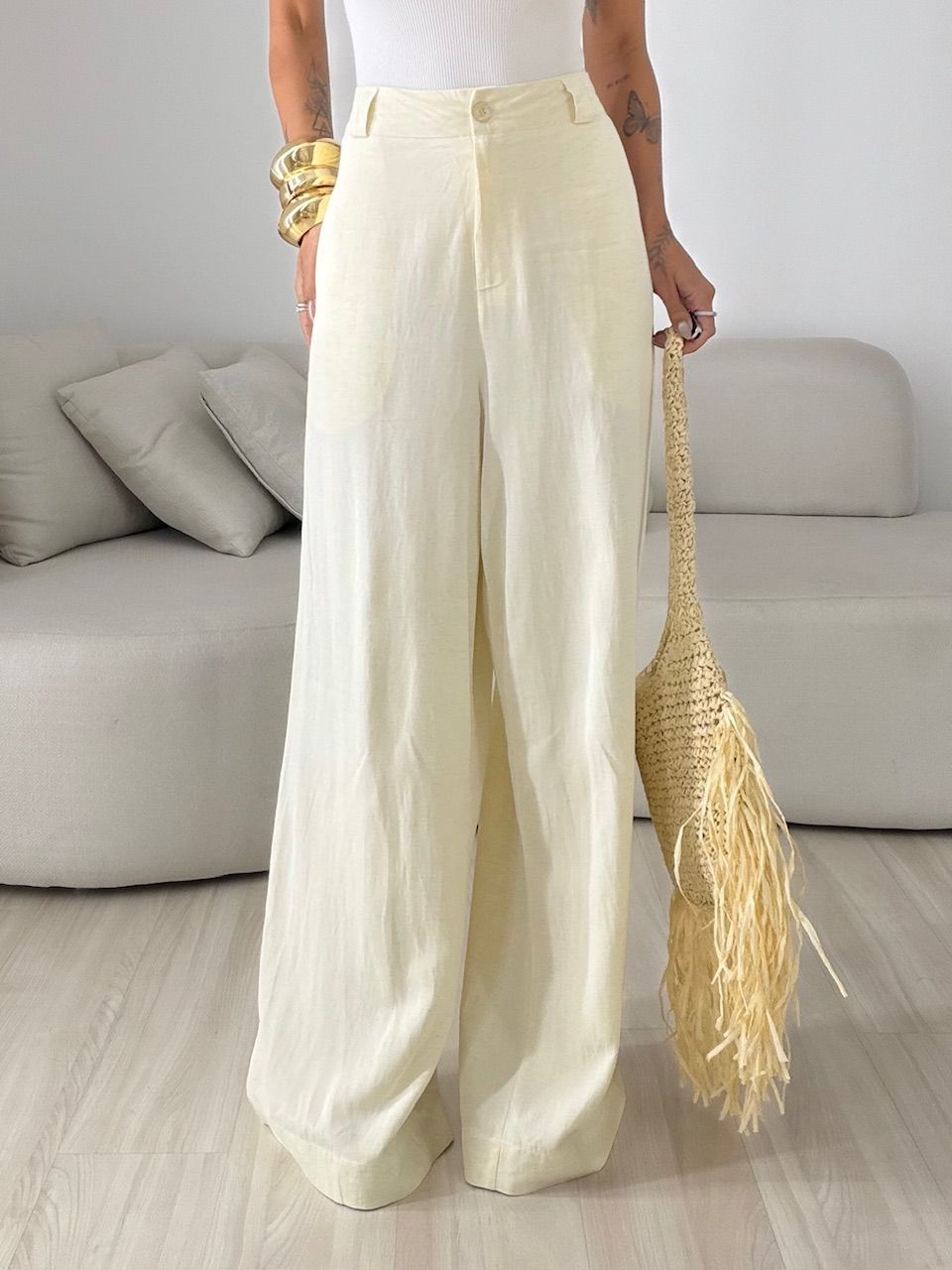 CALÇA EDILENE LINHO AMARELA