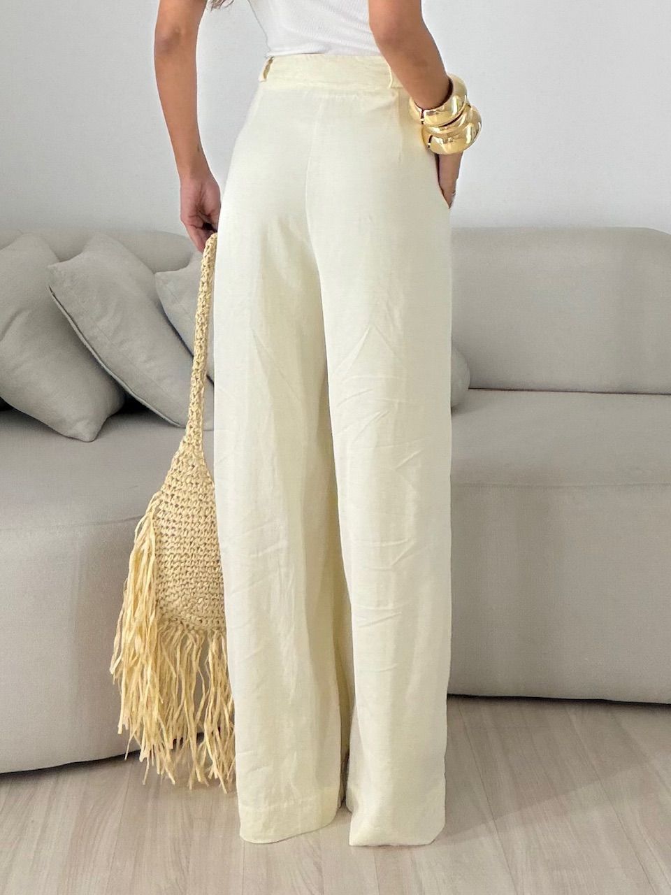 CALÇA EDILENE LINHO AMARELA