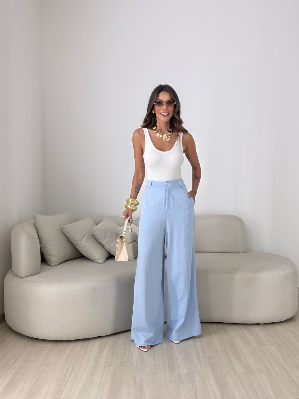 CALÇA EDILENE LINHO AZUL