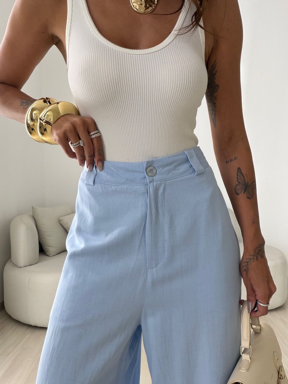 CALÇA EDILENE LINHO AZUL