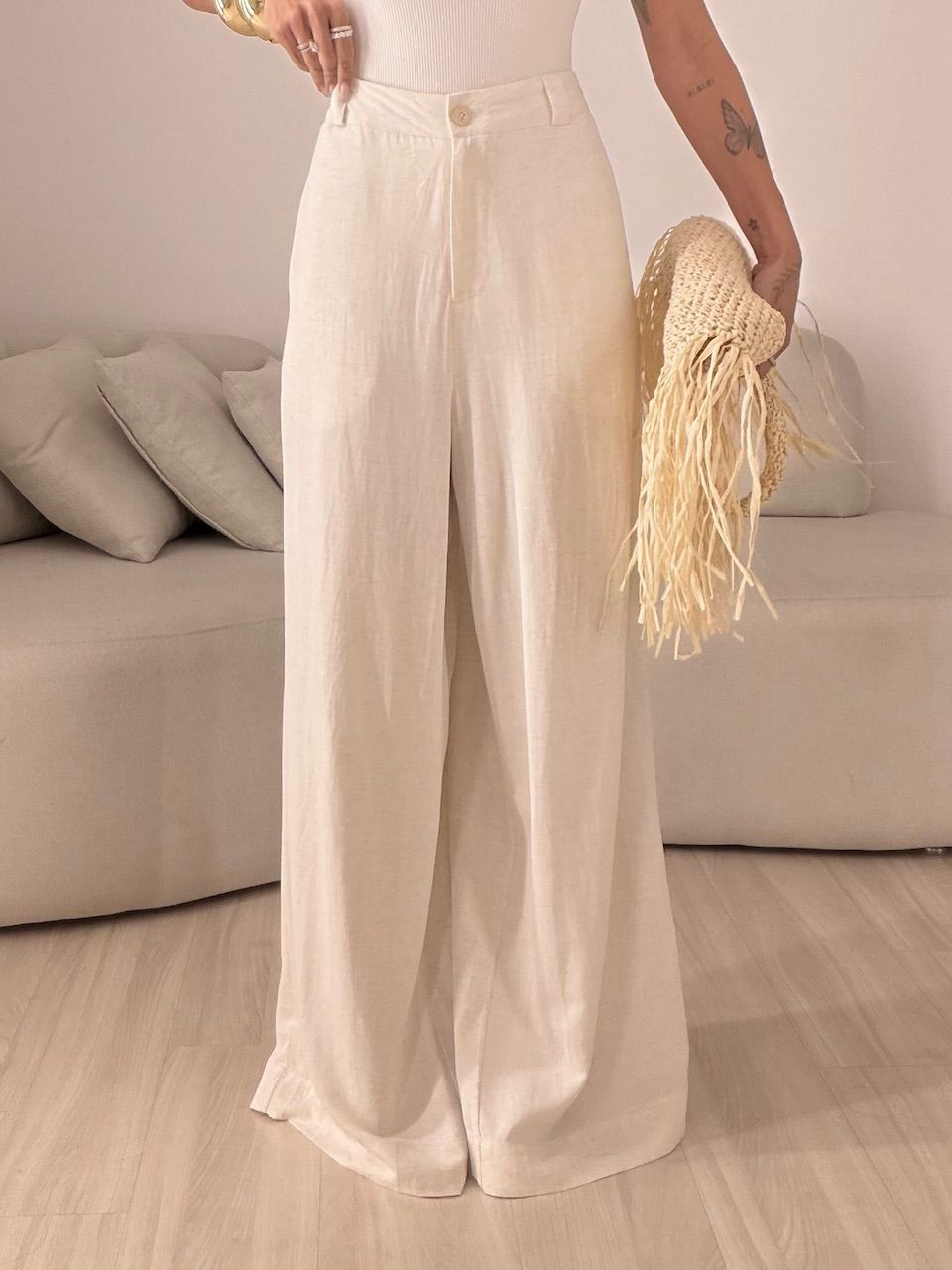 CALÇA EDILENE LINHO CRU - 0081820132 - CAROLLA FERRARO