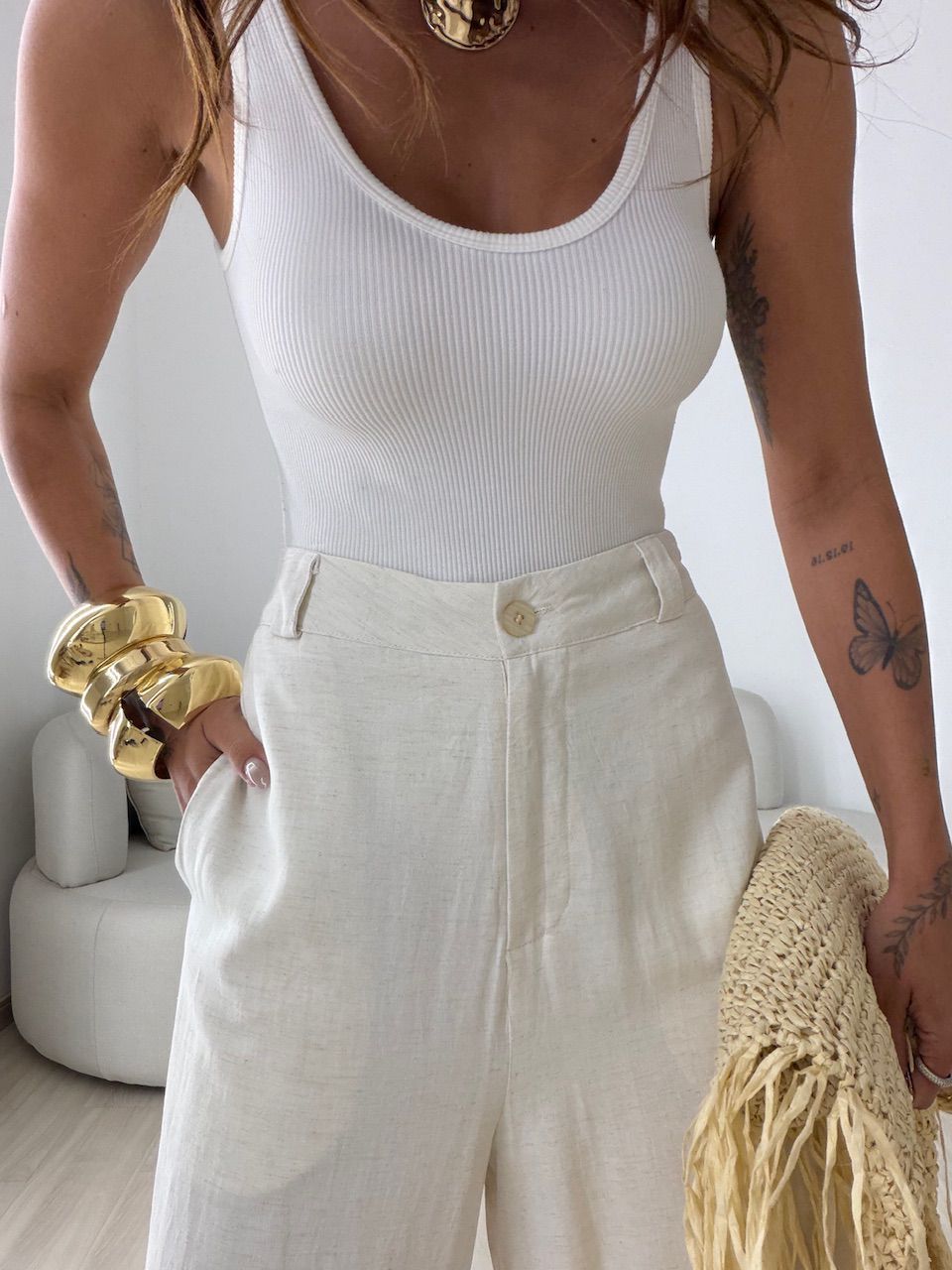 CALÇA EDILENE LINHO CRU