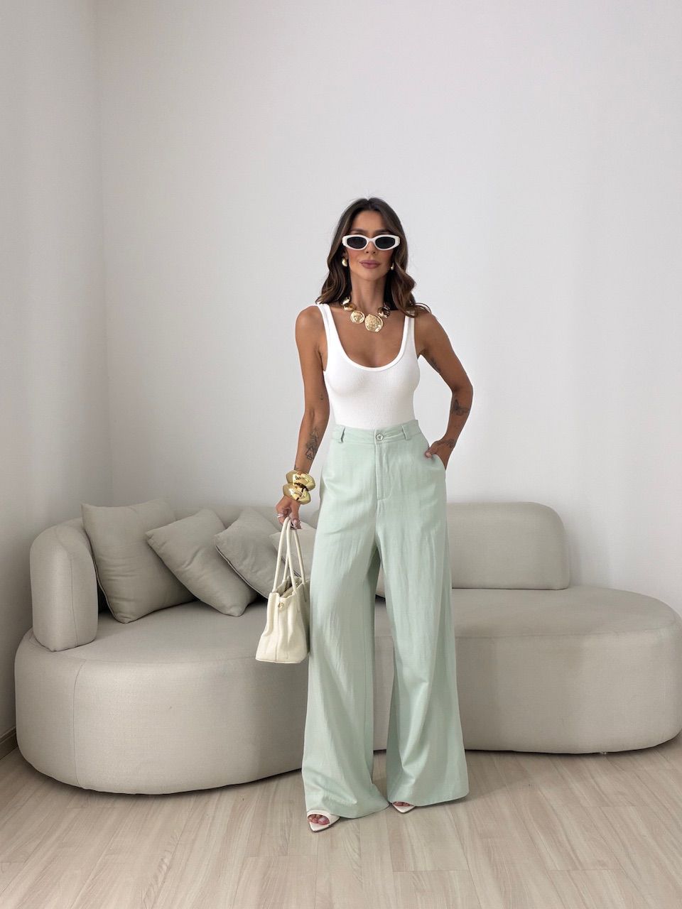 CALÇA EDILENE LINHO VERDE
