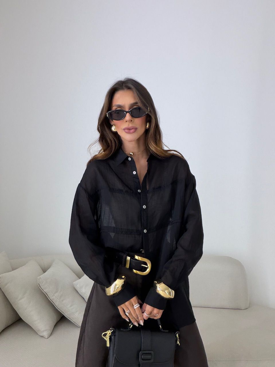 CAMISA BERENICE LISA PRETA - 0081880033 - CAROLLA FERRARO