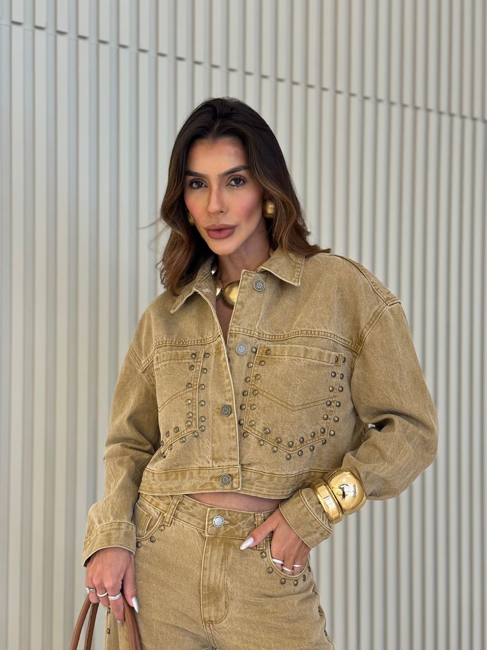 JAQUETA ADRIANA JEANS CARAMELO - 0076110095 - CAROLLA FERRARO