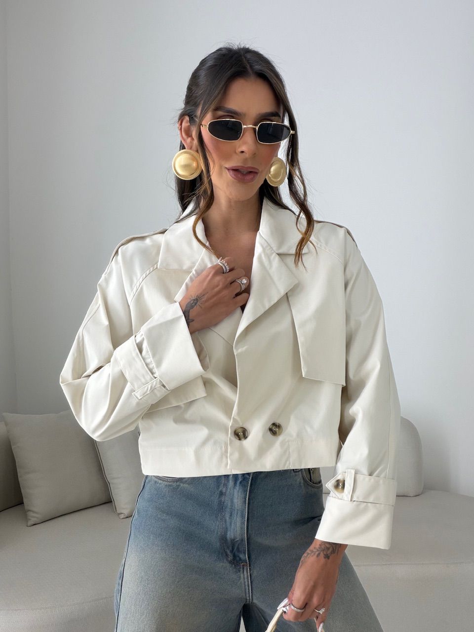 TRENCH COAT SERENA CROPPED AREIA - 0080780110 - CAROLLA FERRARO
