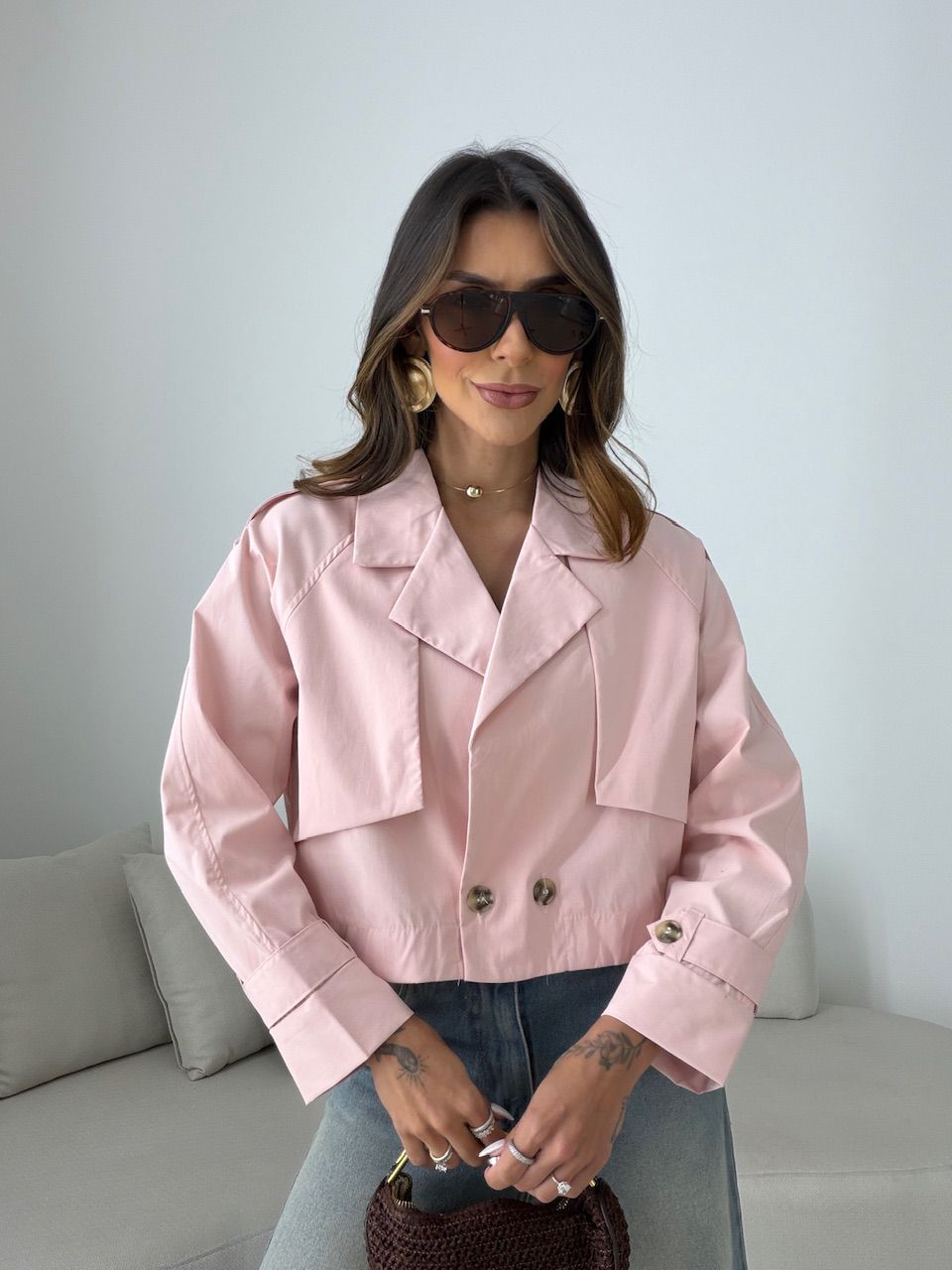 TRENCH COAT SERENA CROPPED ROSA - 0080780031 - CAROLLA FERRARO