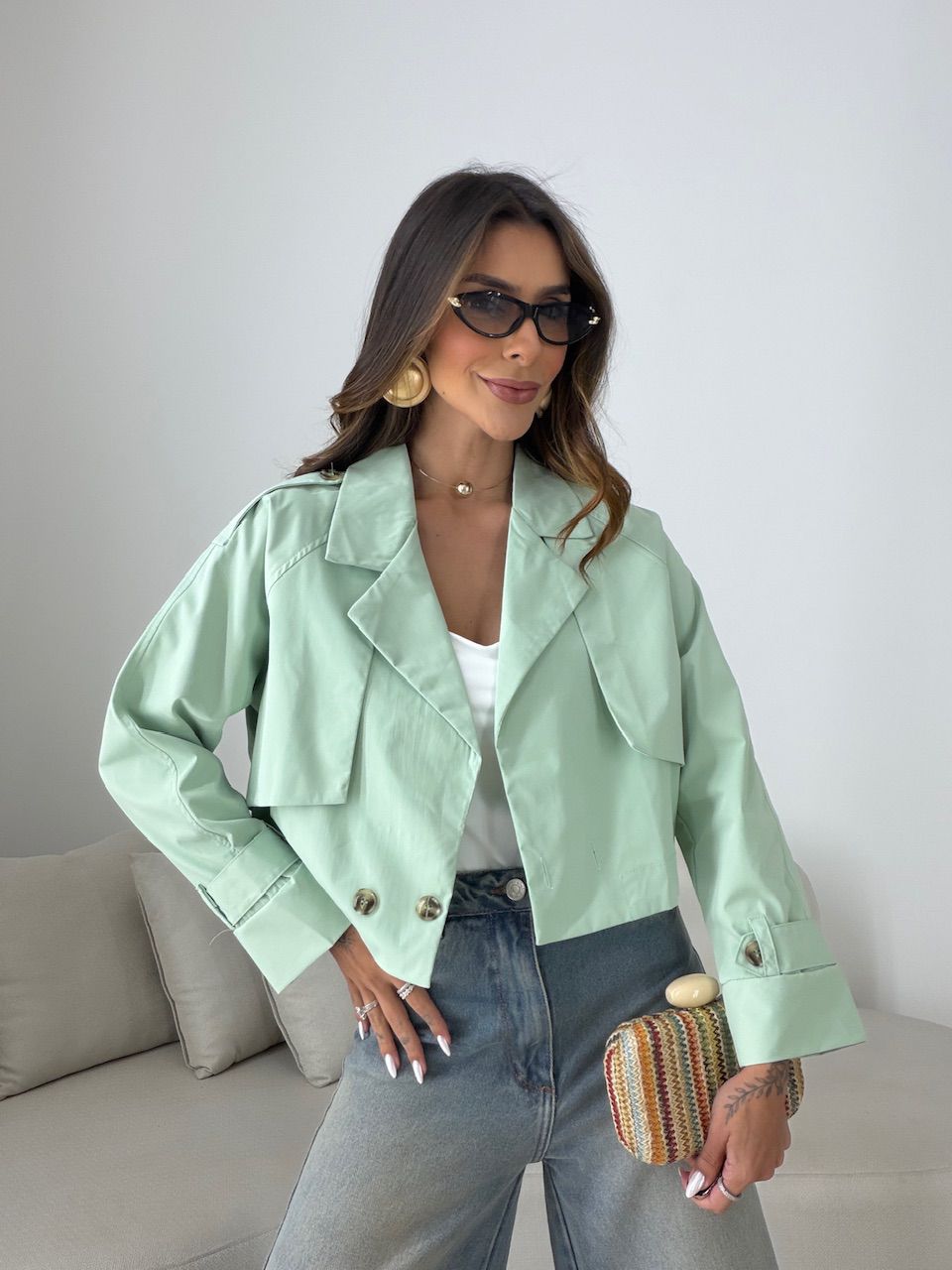 TRENCH COAT SERENA CROPPED VERDE
