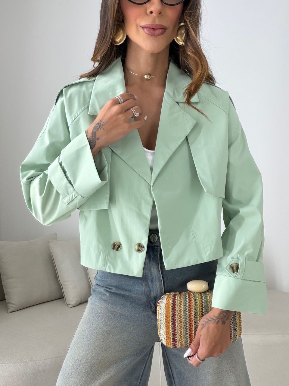 TRENCH COAT SERENA CROPPED VERDE
