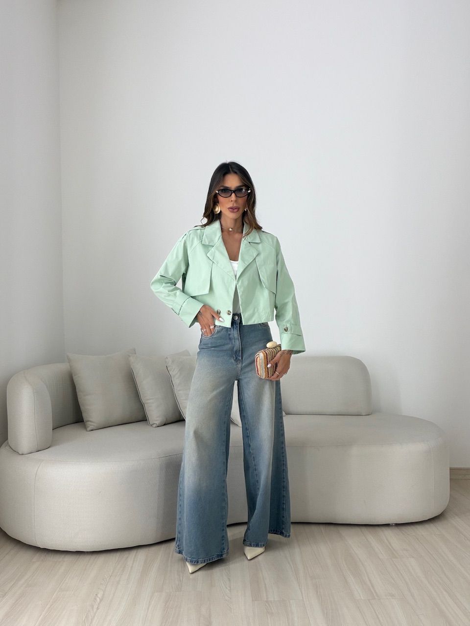 TRENCH COAT SERENA CROPPED VERDE