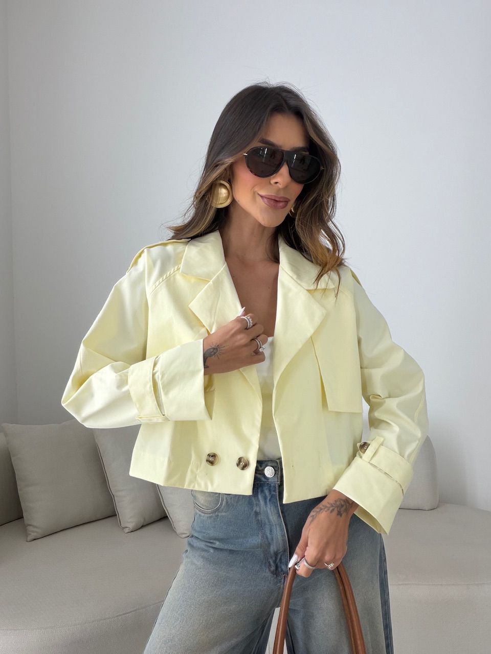 TRENCH COAT SERENA CROPPED YELLOW BUTTER