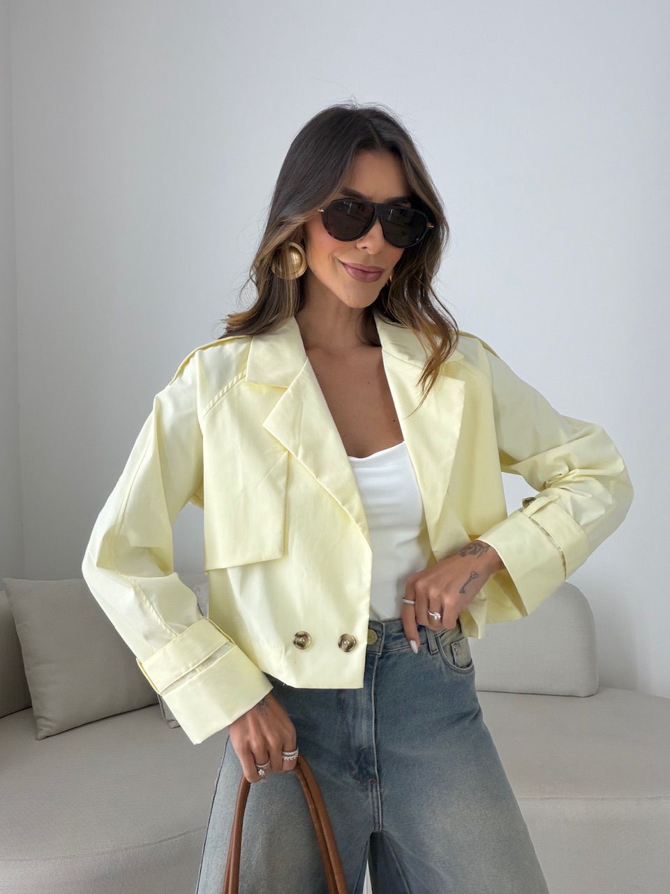 TRENCH COAT SERENA CROPPED YELLOW BUTTER - 0080780... - CAROLLA FERRARO