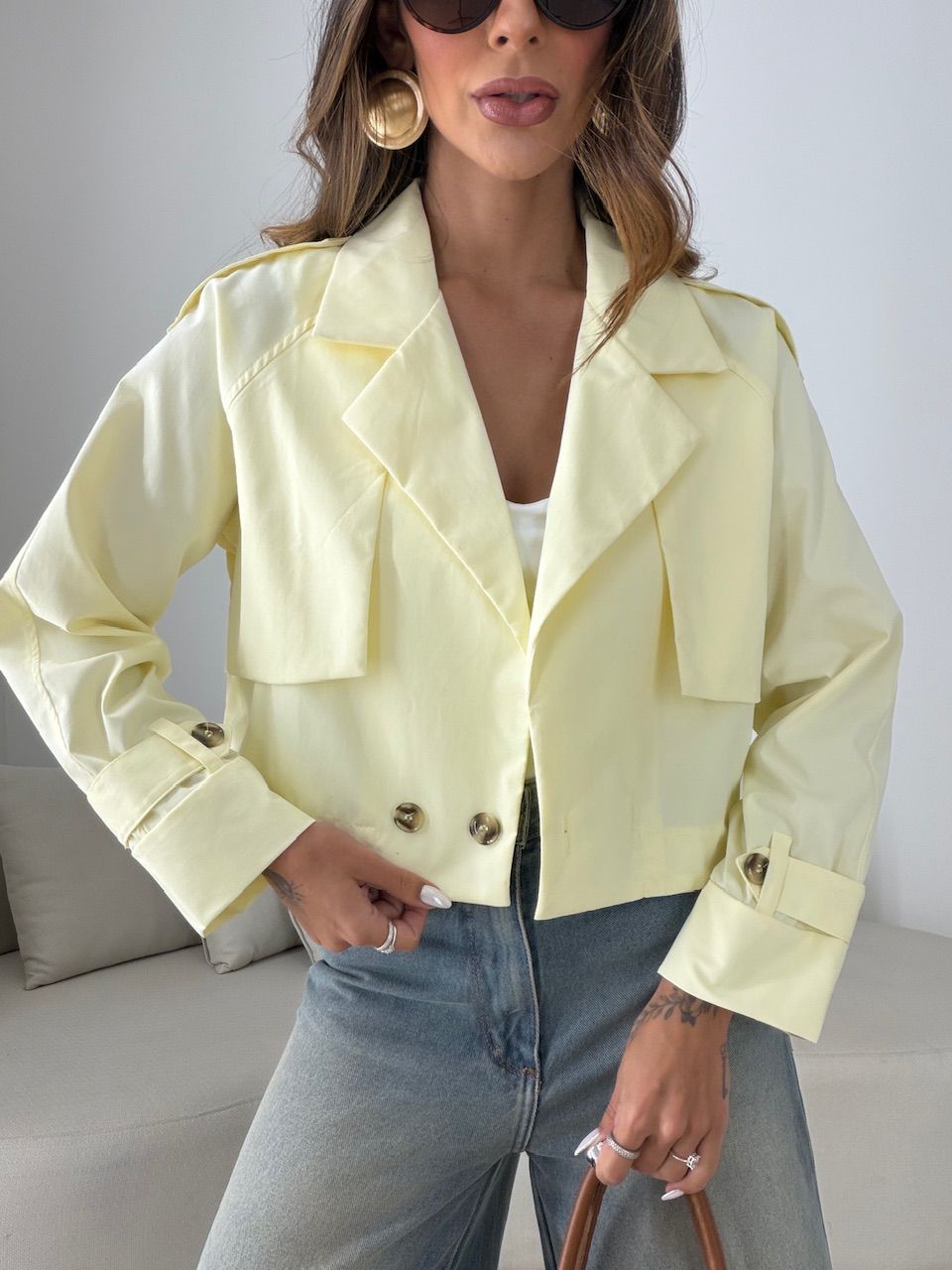 TRENCH COAT SERENA CROPPED YELLOW BUTTER