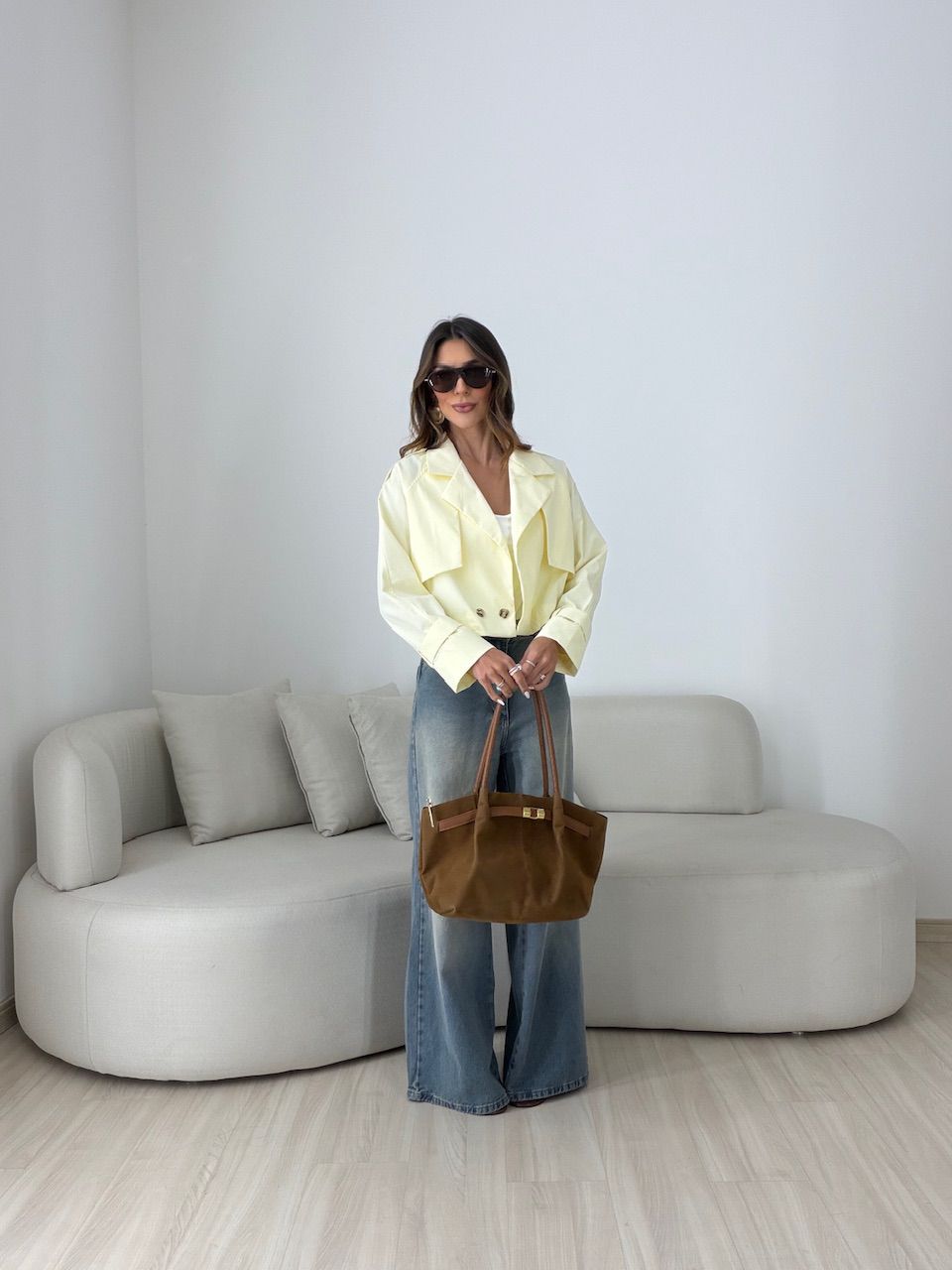 TRENCH COAT SERENA CROPPED YELLOW BUTTER