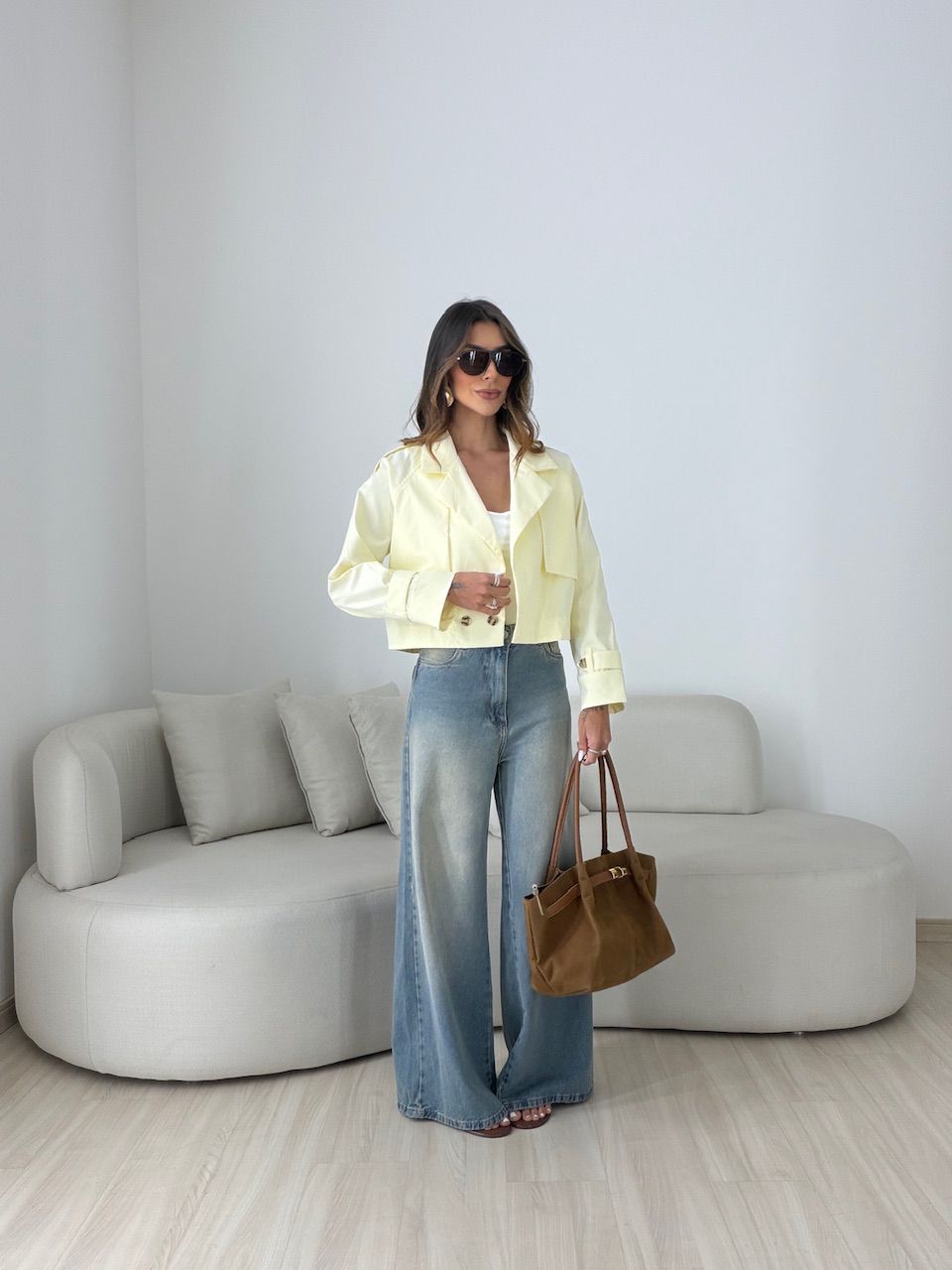 TRENCH COAT SERENA CROPPED YELLOW BUTTER