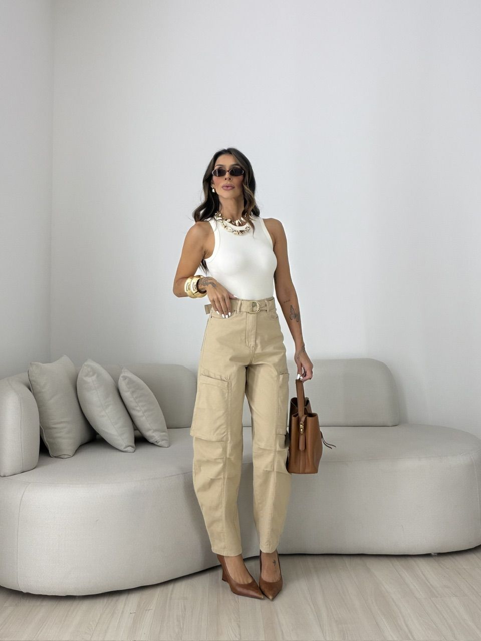 CALÇA EMÍLIA BALLOON BEGE