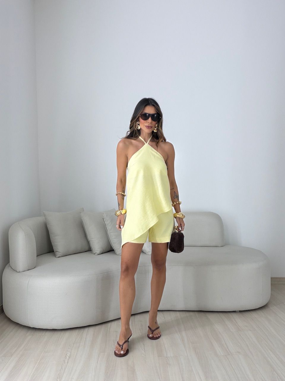 CONJUNTO CATARINA BLUSA ASSIMÉTRICA AMARELO - 0080... - CAROLLA FERRARO