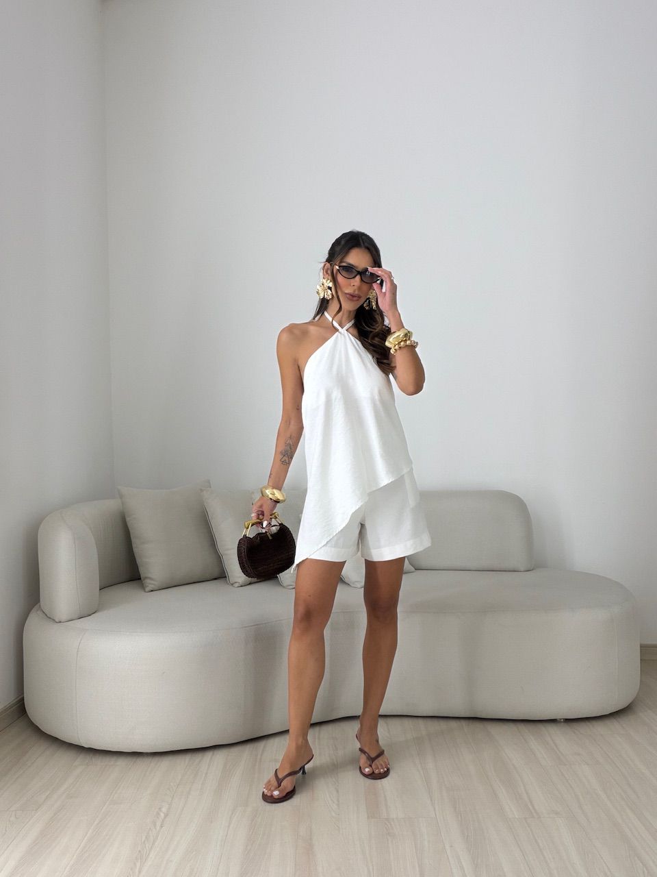 CONJUNTO CATARINA BLUSA ASSIMÉTRICA OFF - 00807600... - CAROLLA FERRARO