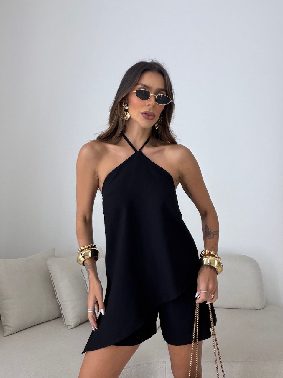 CONJUNTO CATARINA BLUSA ASSIMÉTRICA PRETO