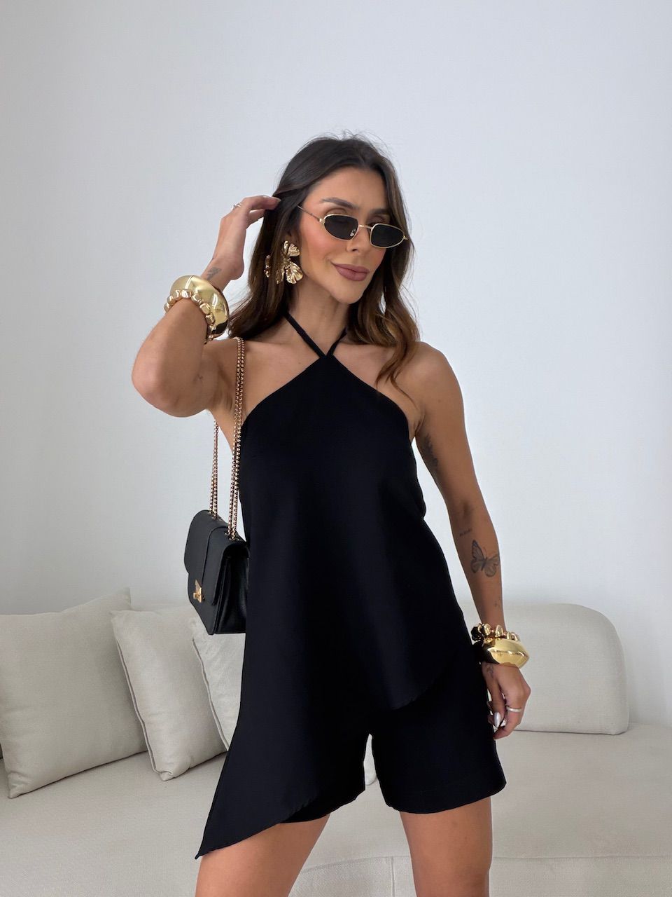 CONJUNTO CATARINA BLUSA ASSIMÉTRICA PRETO