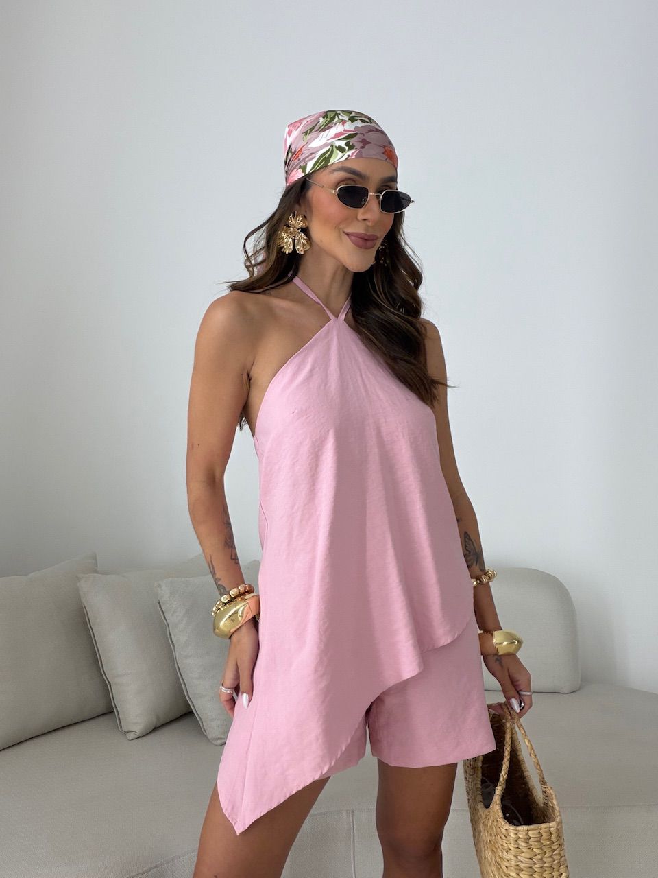 CONJUNTO CATARINA BLUSA ASSIMÉTRICA ROSA