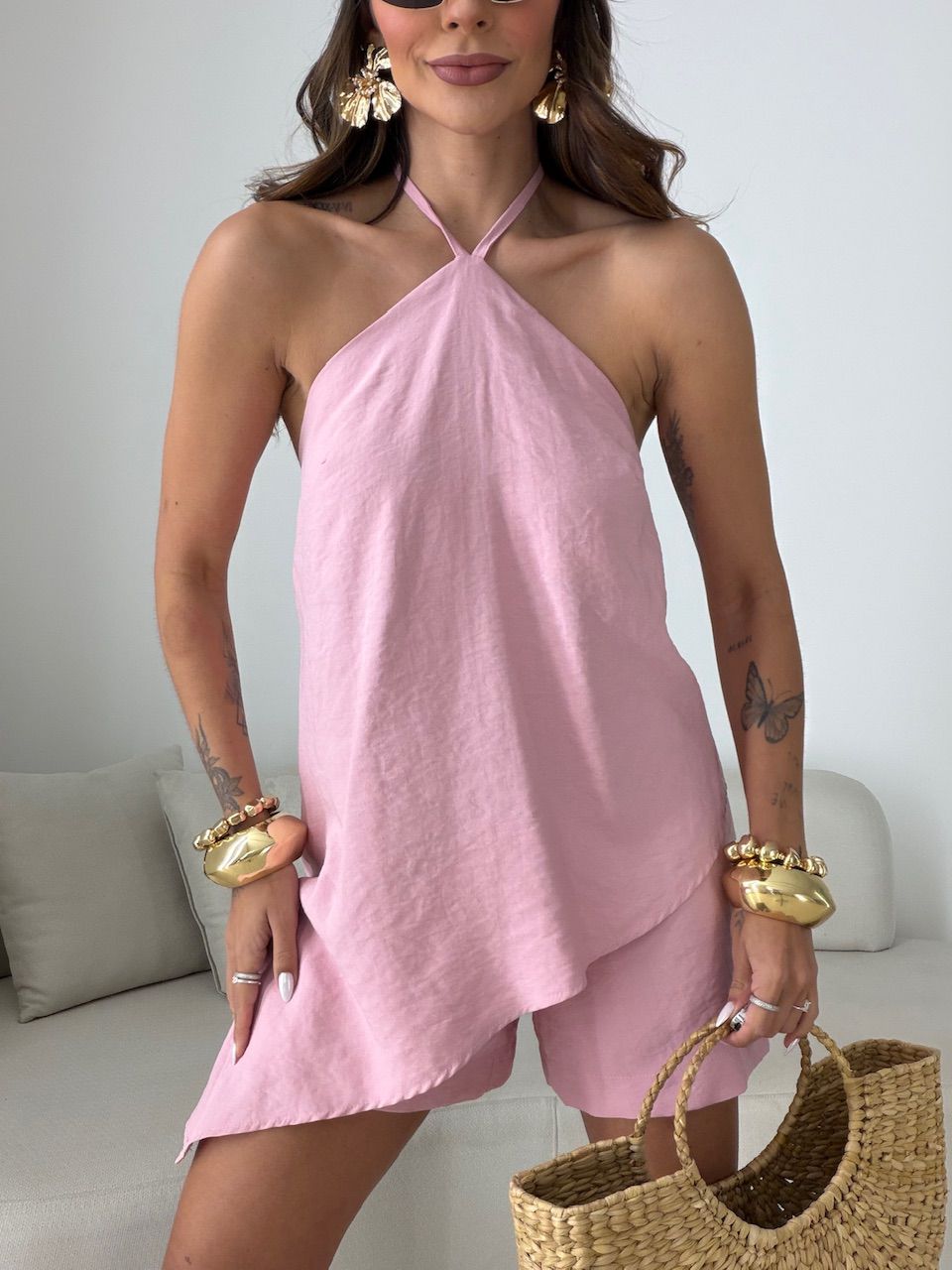 CONJUNTO CATARINA BLUSA ASSIMÉTRICA ROSA