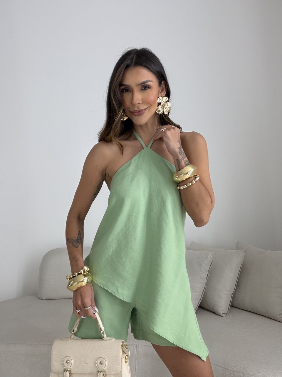CONJUNTO CATARINA BLUSA ASSIMÉTRICA VERDE