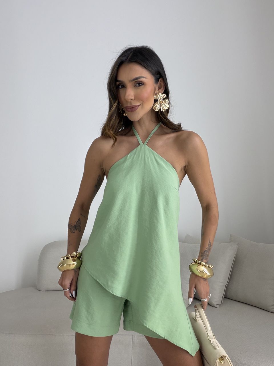 CONJUNTO CATARINA BLUSA ASSIMÉTRICA VERDE
