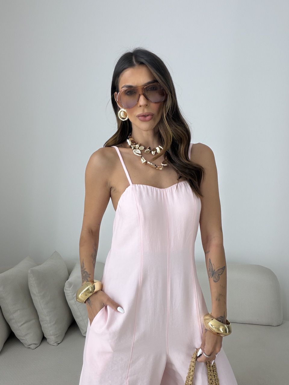 MACACÃO BÁRBARA BOLSOS ROSA